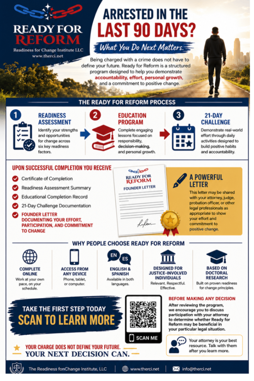 Ready for Reform Pre-Trial Infographic outlining the 3-step process